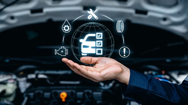 Hand of mechanic holding car service and checking